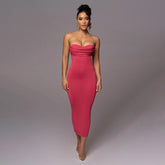 Elegant Slim Fit Sheath Dress Sling Pockets Collar Backless